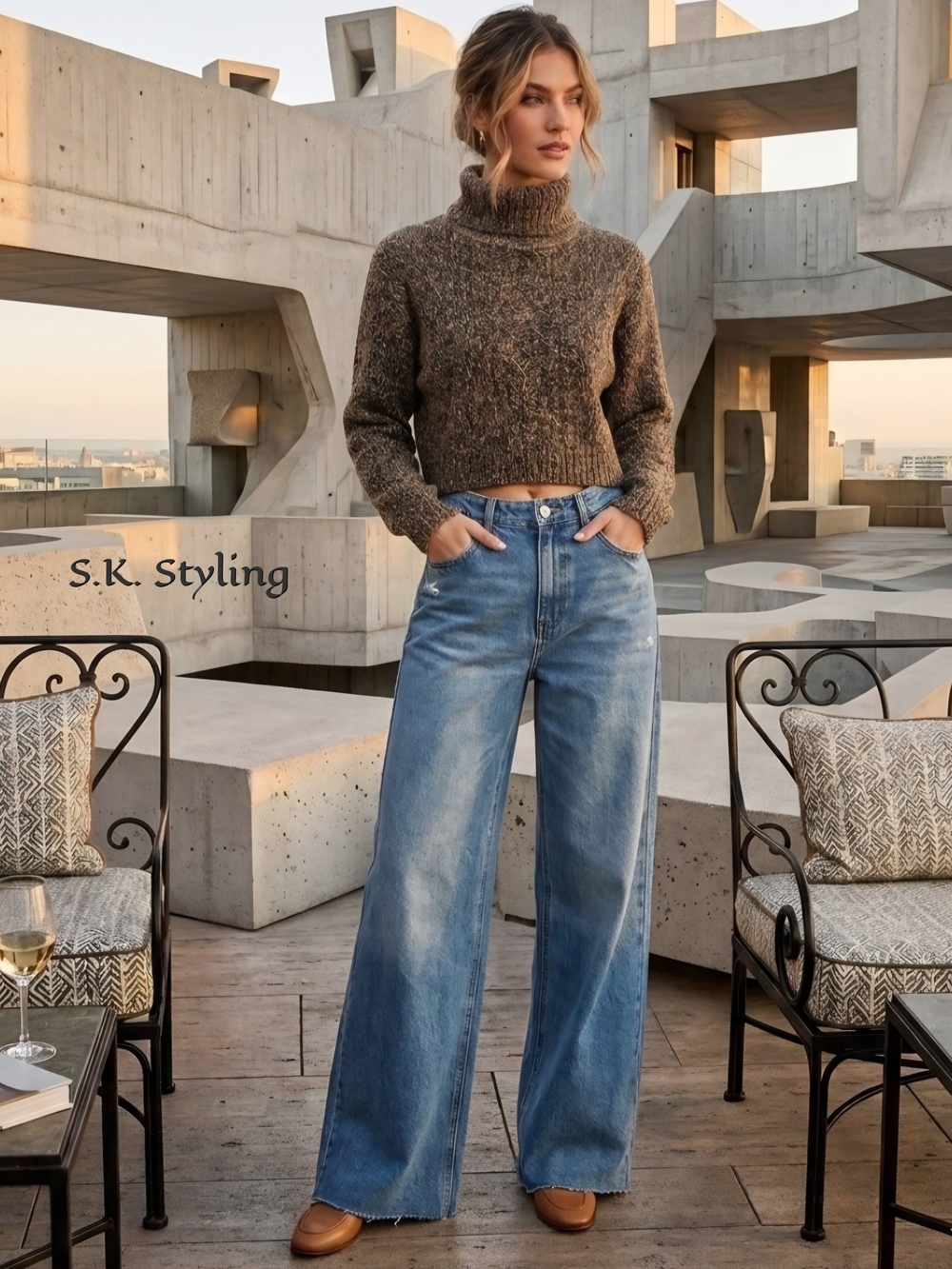 Vtg 80s Foret De Framboise Marled Boxy Cropped Turtleneck 90s Grunge Sweater L